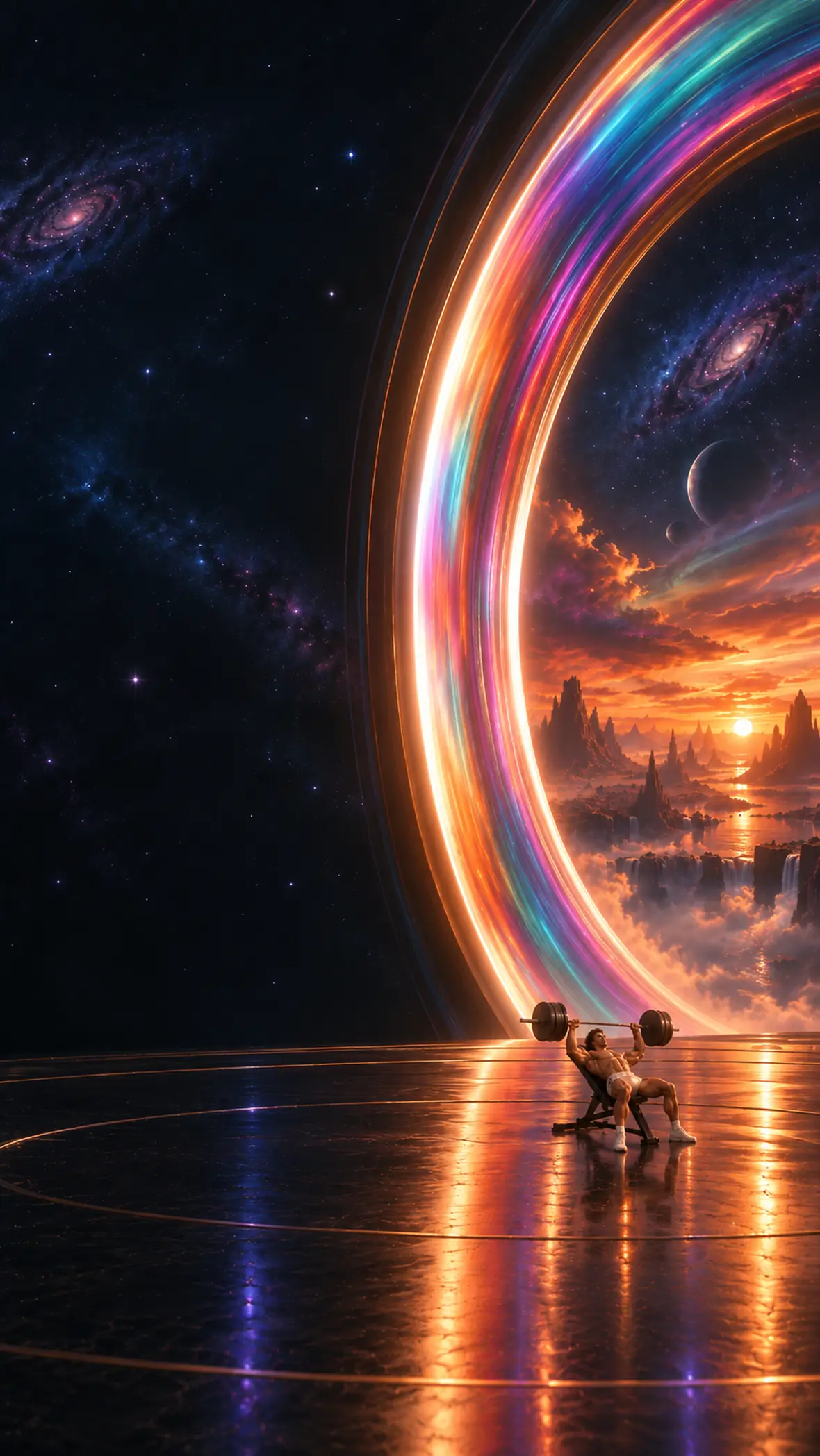 A lifter benching under an interdimensional portal