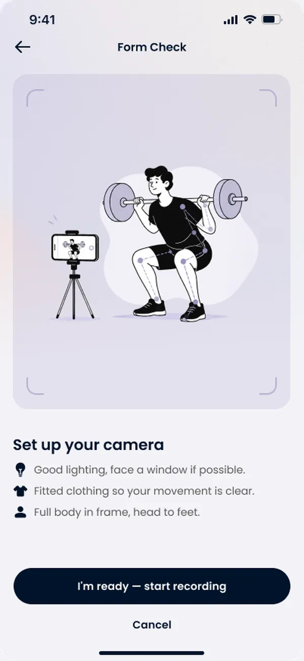 Form check camera setup screen
